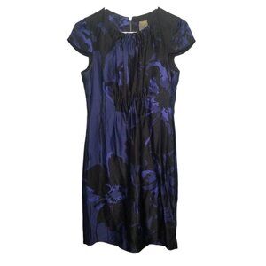 Taylor Black & Blue Silk Floral Cap Sleeve Sheath Dress Size 4